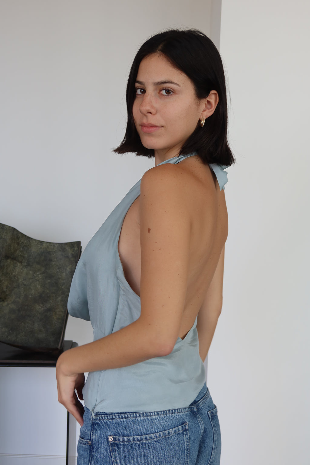 Reformation Top Halter de Seda Celeste