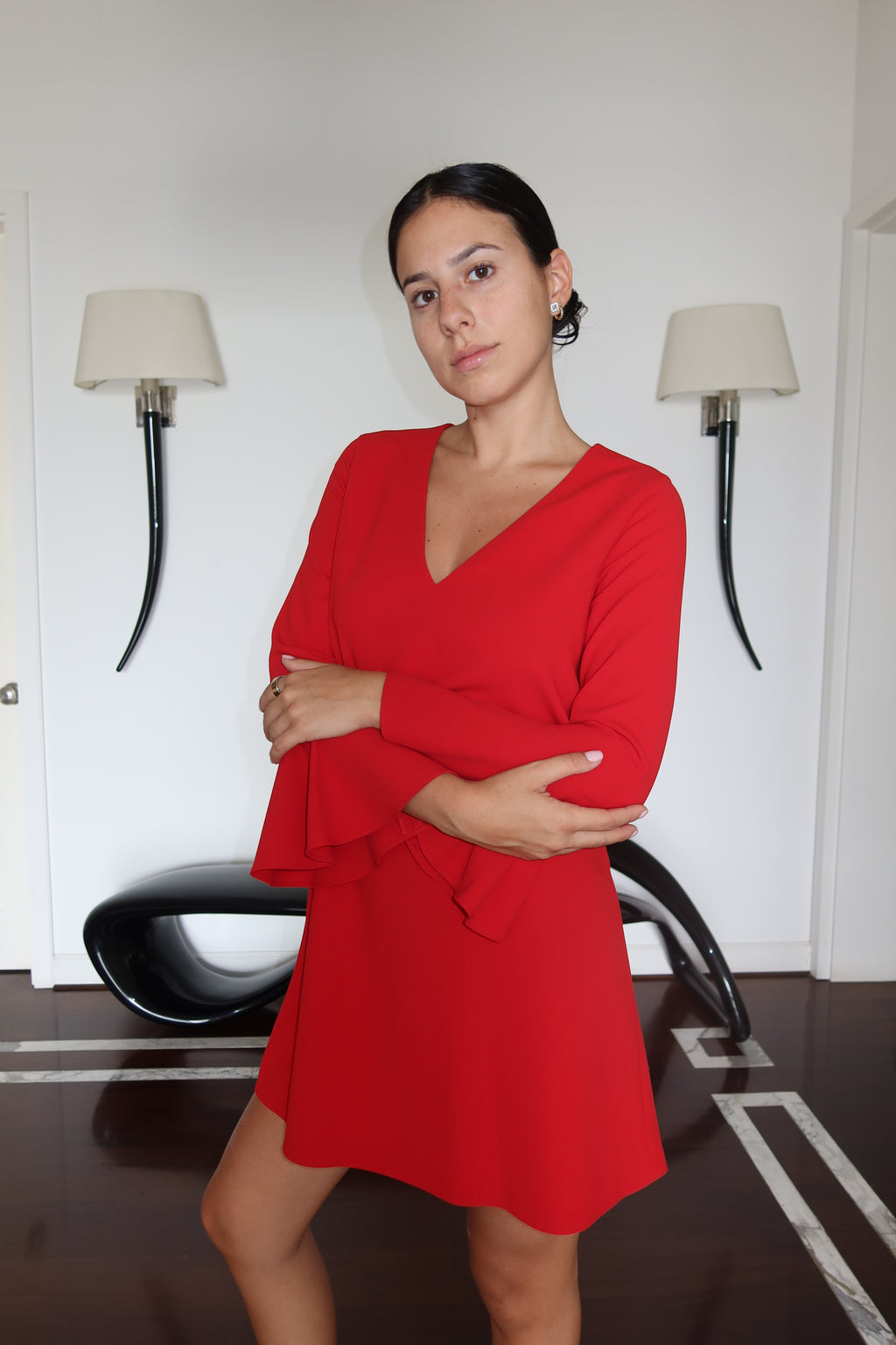Alice + Olivia Red Mini Dress with Flared Sleeves