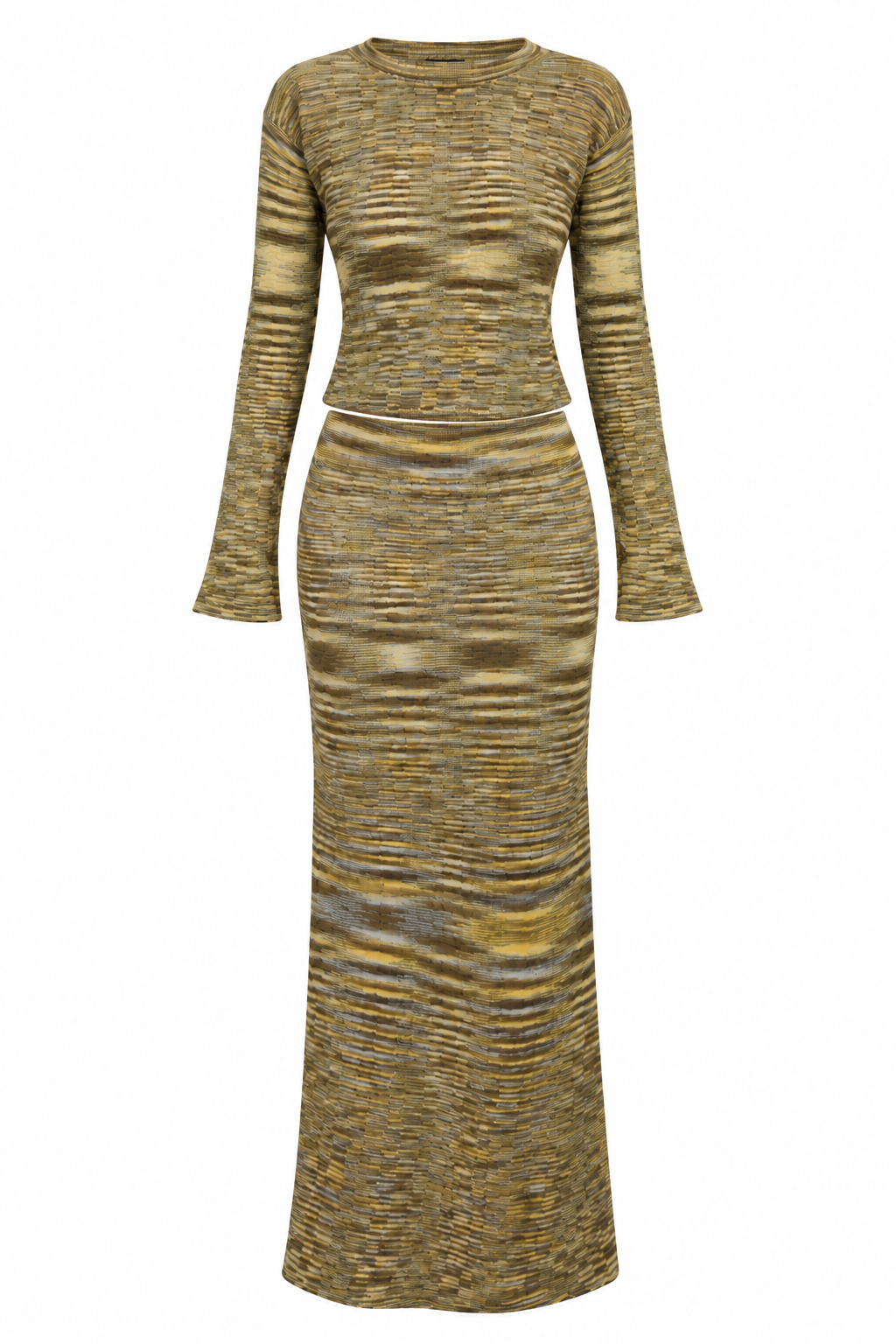 Fringe Green & Gold Textured Knit Maxi Set
