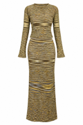 Fringe Green & Gold Textured Knit Maxi Set