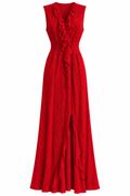 Roberto Cavalli Red Lace Ruffle Maxi Dress