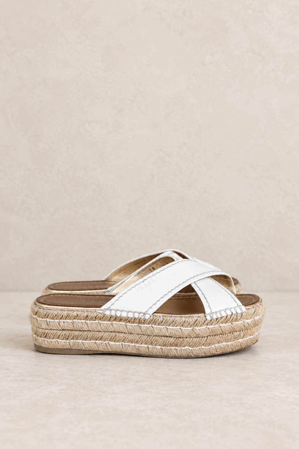 Prada White Leather Platform Espadrille Slides